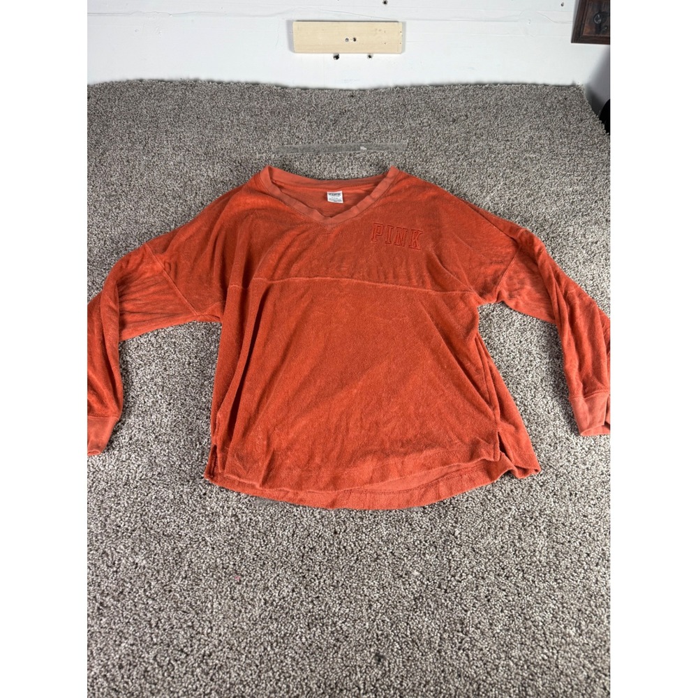 Victoria's Secret PINK Terry Cloth Spirit Jersey V-Neck Burnt Orange Medium